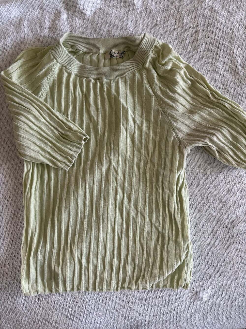 Intimately Free People Women's Green Ribbed Crew Neck Short Sleeve Top